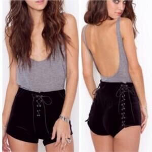 UNIF Lace Up Black Velvet Shorts Large Large Concert Rave